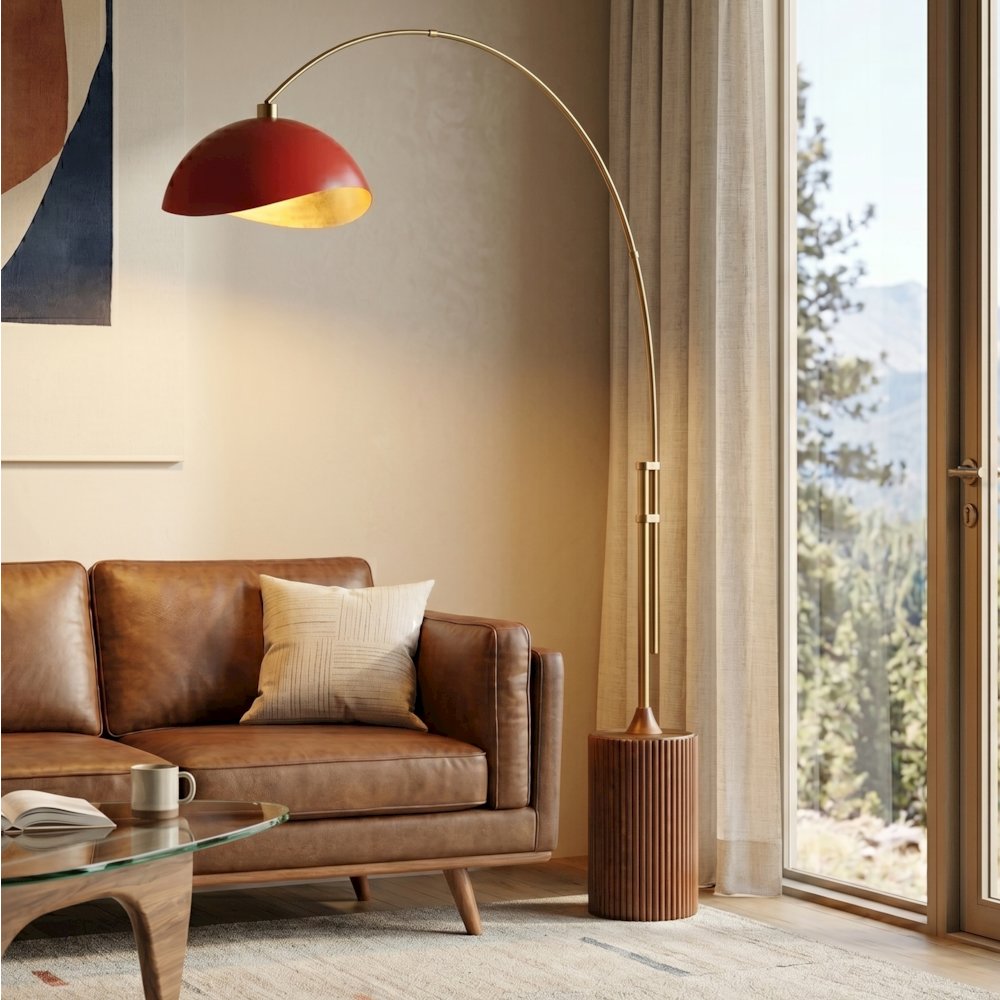 Tambo Luna Luna Bella 92" Arc Lamp - Weathered Brass, Dark Walnut Wood Base. Picture 4