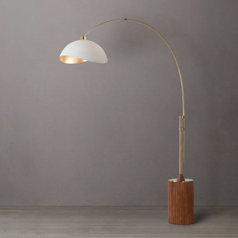 Tambo Luna Bella 92" Arc Lamp - Weathered Brass, Dark Walnut Wood Base, Matte. Picture 3