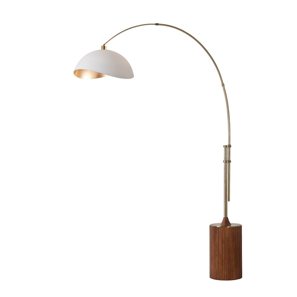 Tambo Luna Bella 92" Arc Lamp - Weathered Brass, Dark Walnut Wood Base, Matte. Picture 1
