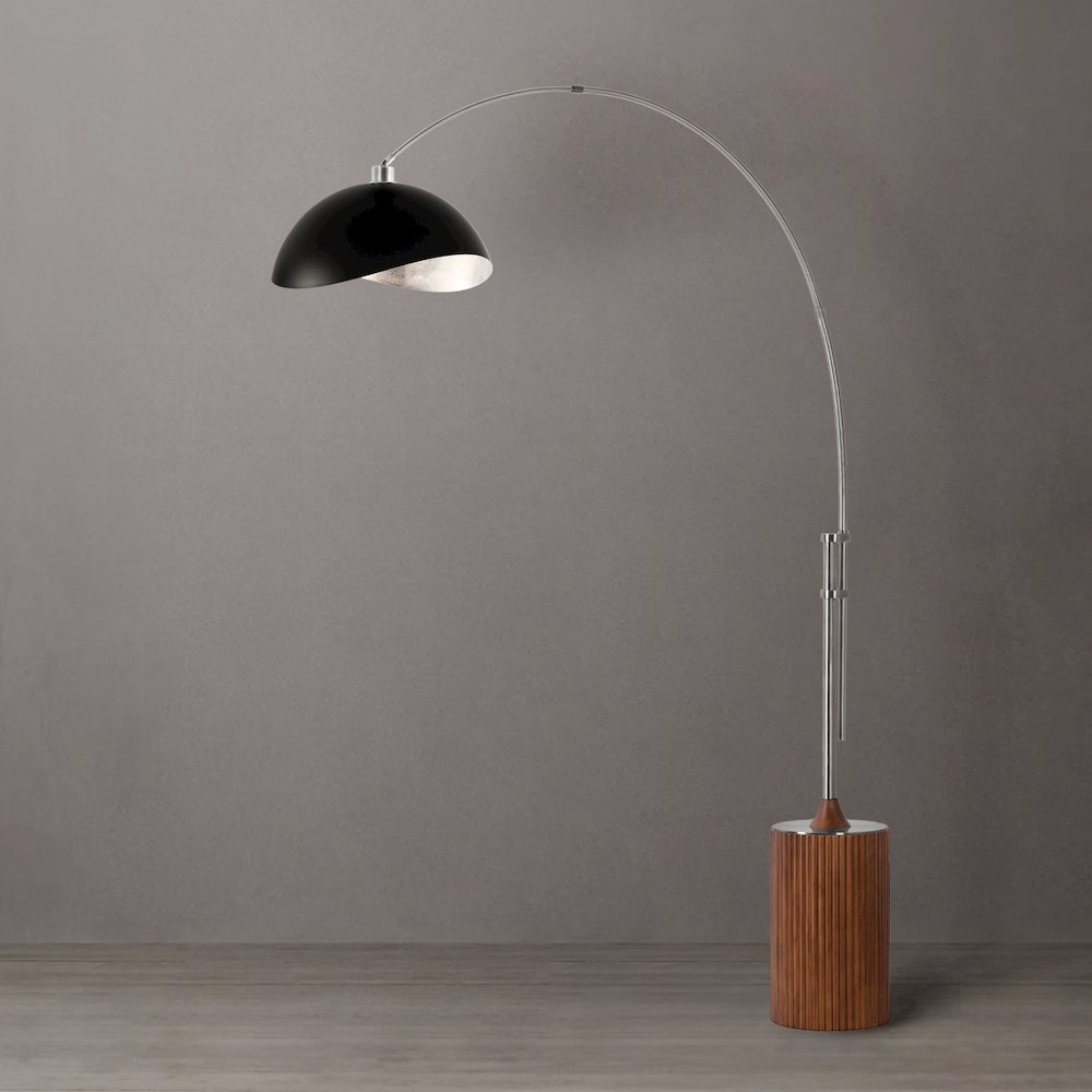 Tambo Luna Bella 92" Arc Lamp - Satin Nickel, Dark Walnut Base, Matte. Picture 3