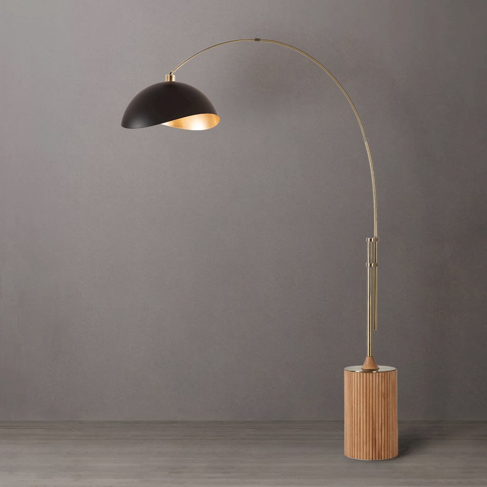 Tambo Luna Bella 92" Arc Lamp - Weathered Brass, Natural Ash Wood Base, Matte. Picture 3