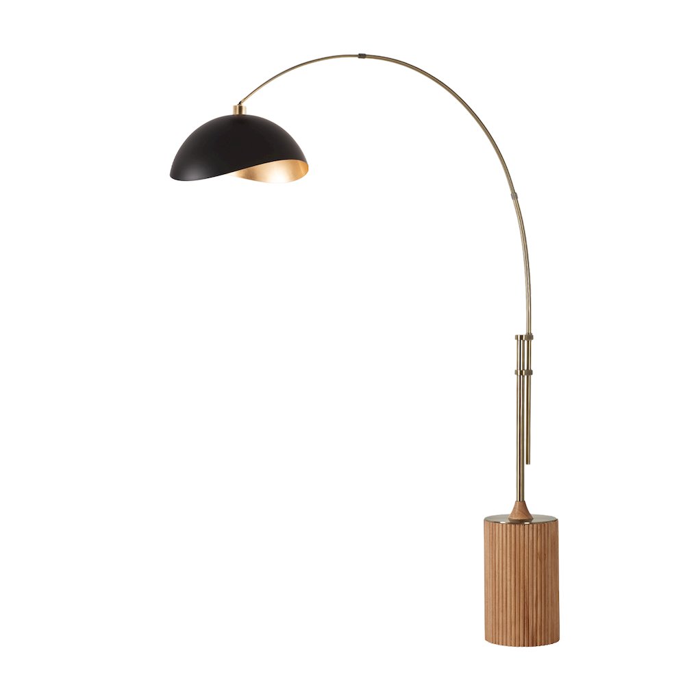 Tambo Luna Bella 92" Arc Lamp - Weathered Brass, Natural Ash Wood Base, Matte. Picture 1