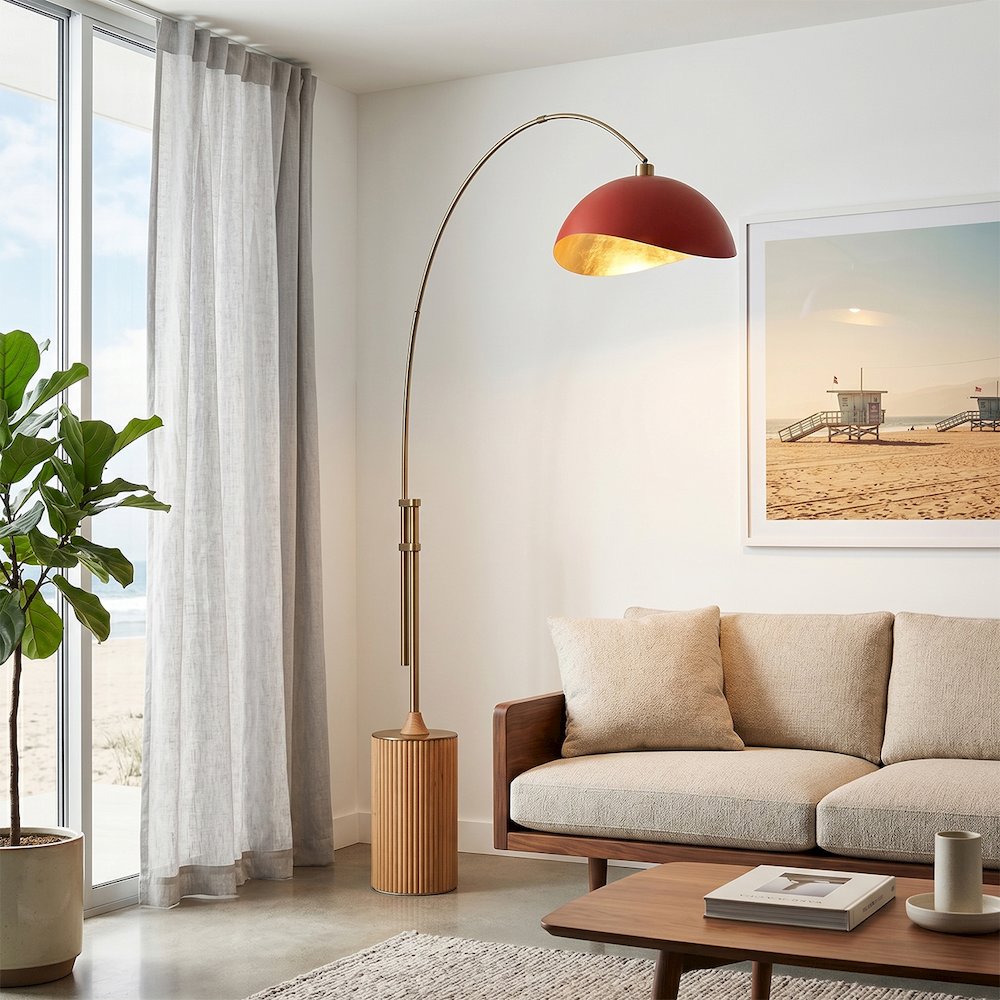 Tambo Luna Bella 92" Arc Lamp - Weathered Brass, Natural Ash Wood Base, Matte. Picture 2