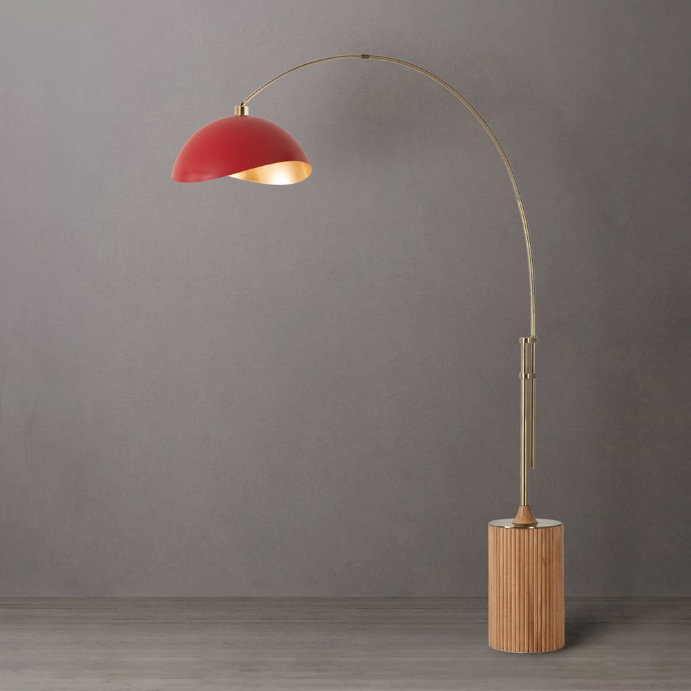 Tambo Luna Bella 92" Arc Lamp - Weathered Brass, Natural Ash Wood Base, Matte. Picture 3