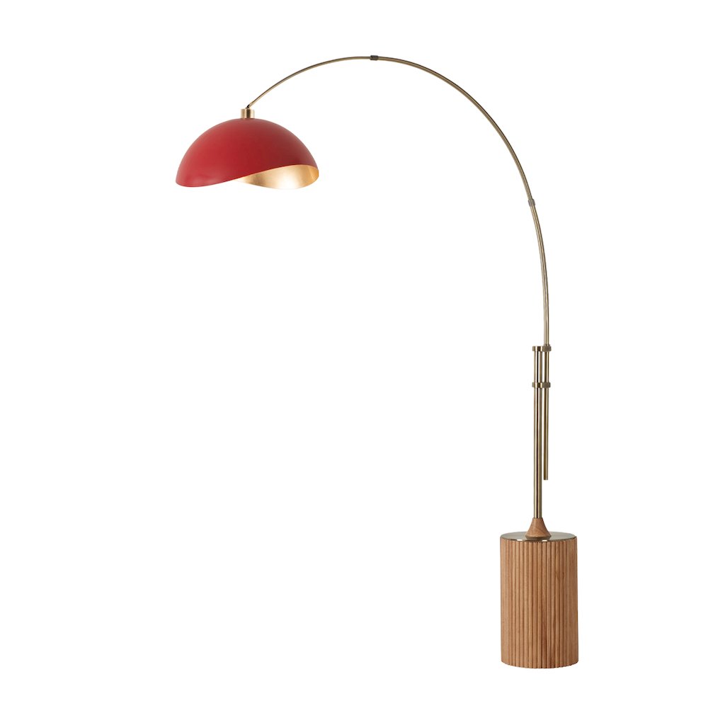 Tambo Luna Bella 92" Arc Lamp - Weathered Brass, Natural Ash Wood Base, Matte. Picture 1