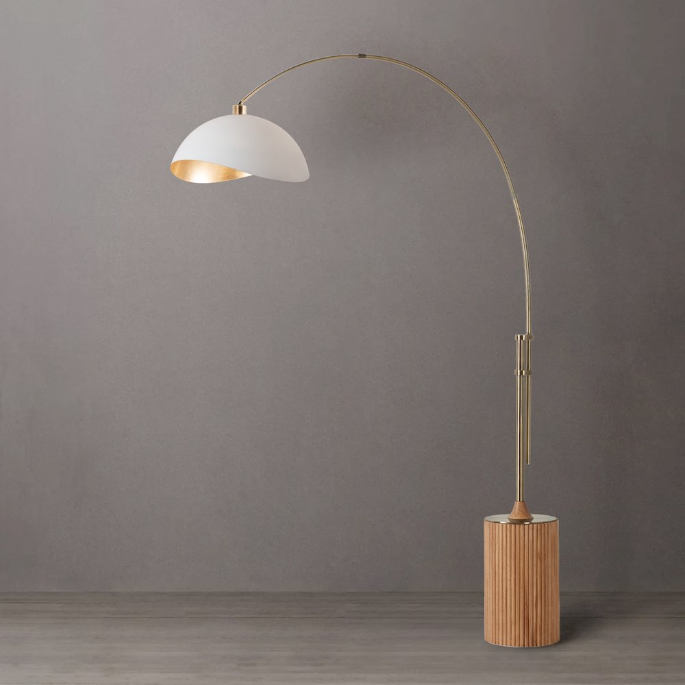 Tambo Luna bella 92" Arc Lamp - Weathered Brass, Natural Ash Wood Base, Matte. Picture 3