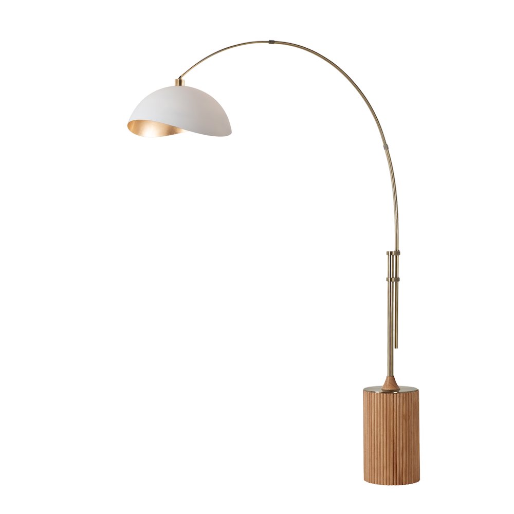 Tambo Luna bella 92" Arc Lamp - Weathered Brass, Natural Ash Wood Base, Matte. Picture 1