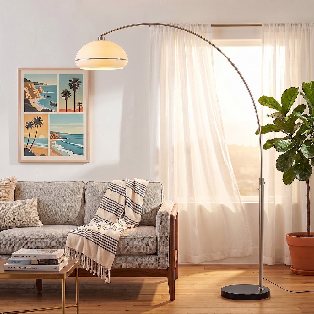 Simple Morelli 92" Arc Lamp - Satin Nickel, Black Marble Base, Lucite, Dimmable. Picture 2