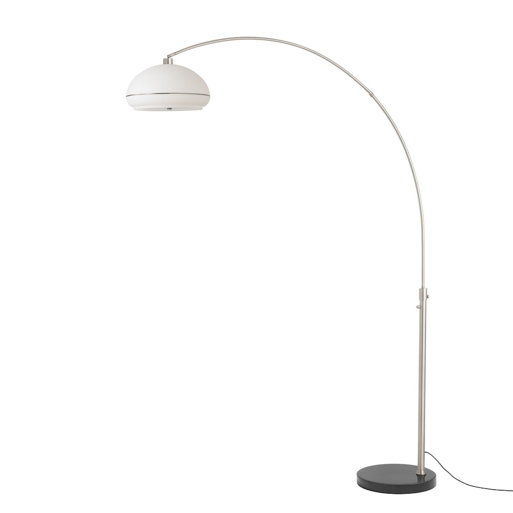 Simple Morelli 92" Arc Lamp - Satin Nickel, Black Marble Base, Lucite, Dimmable. Picture 1