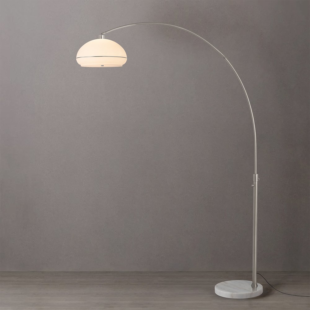 Simple Morelli 85" Arc Lamp - Satin Nickel, White Marble Base, Oval Lucite Shade. Picture 2