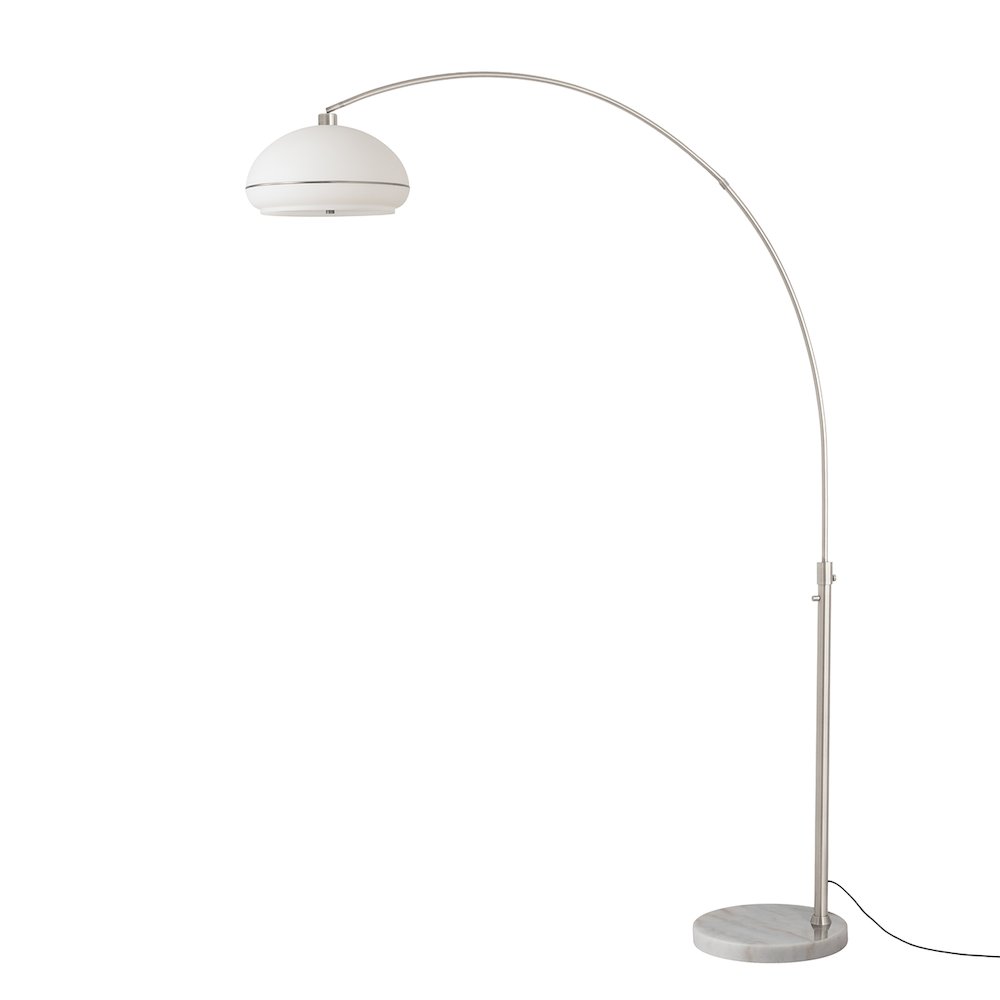 Simple Morelli 85" Arc Lamp - Satin Nickel, White Marble Base, Oval Lucite Shade. Picture 1