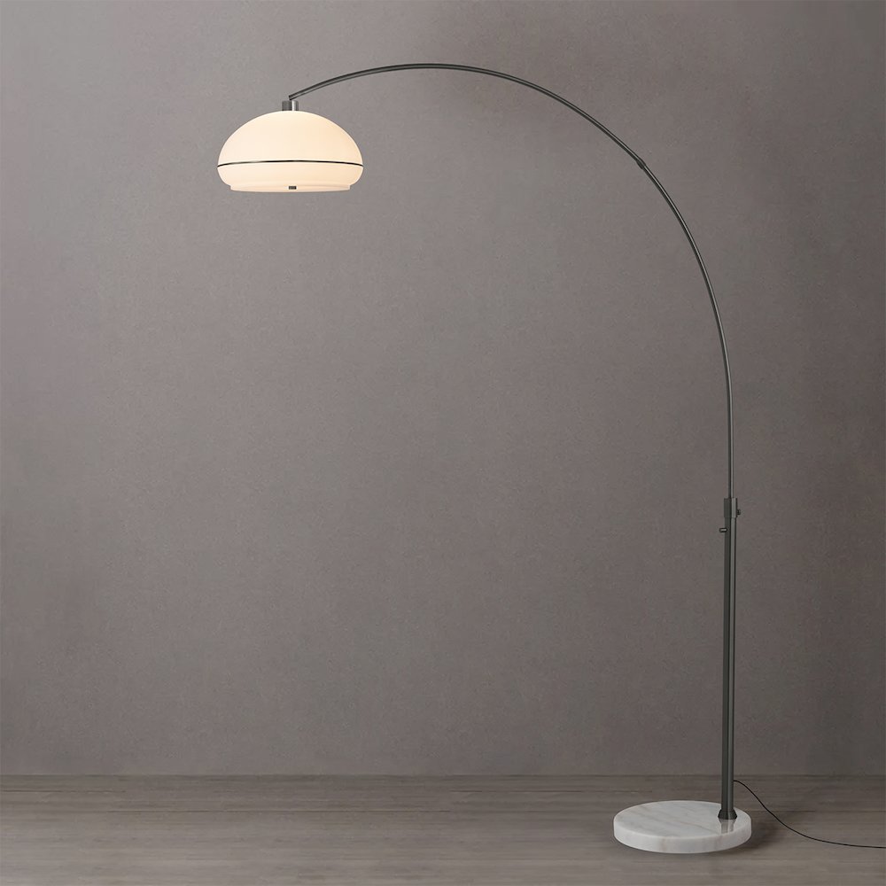 Simple Morelli Arc Lamp - Black Nickel, White Marble Base, Oval Lucite Shade. Picture 2