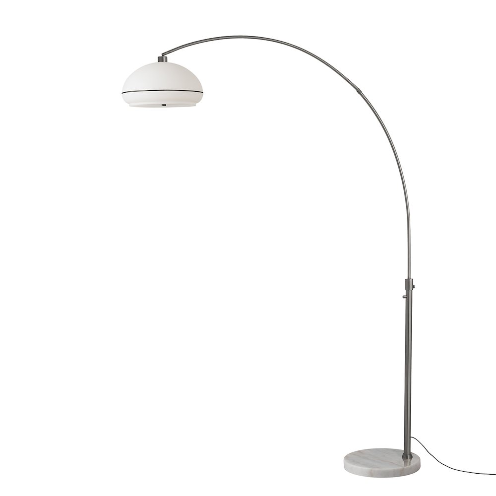 Simple Morelli Arc Lamp - Black Nickel, White Marble Base, Oval Lucite Shade. Picture 1