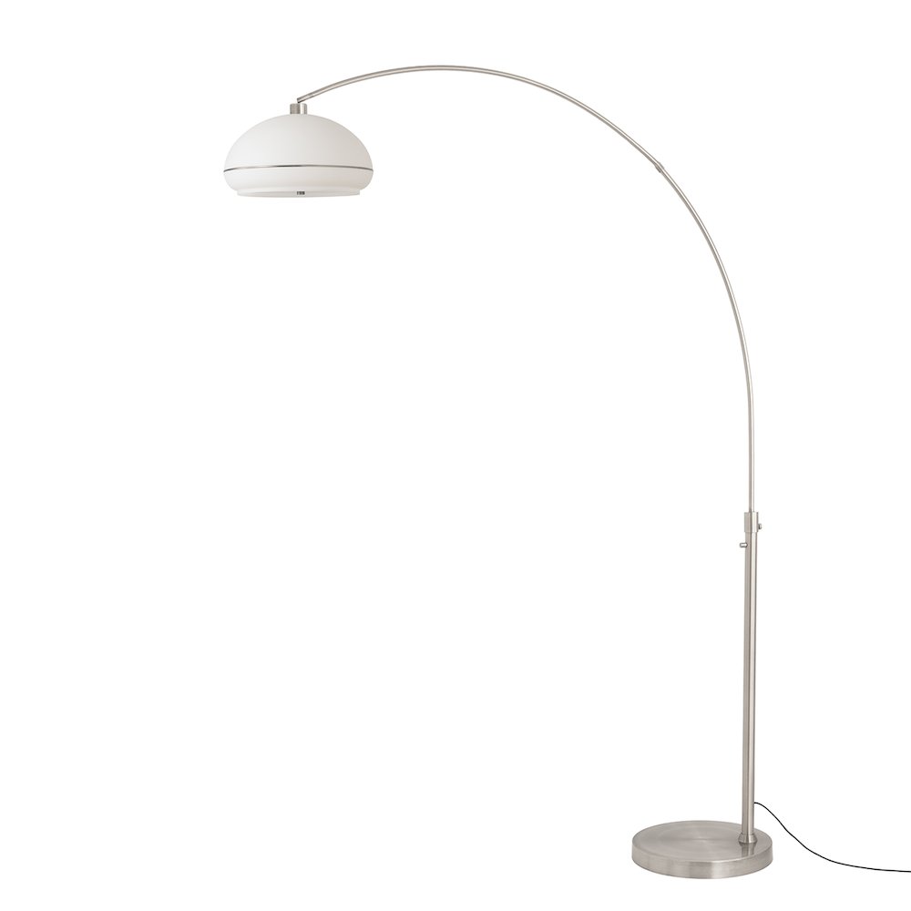 Simple Morelli 85" Arc Lamp - Satin Nickel, Steel Base, Lucite, Dimmable. Picture 1