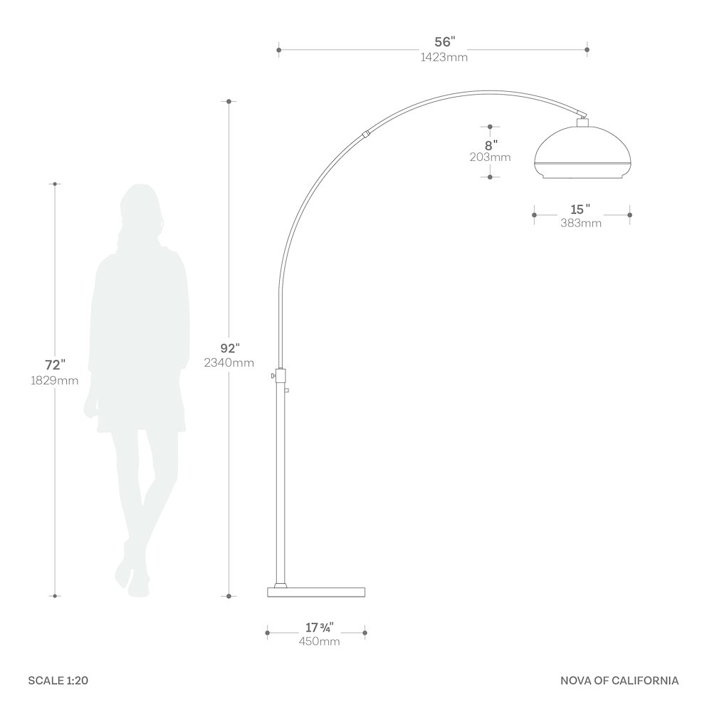 Simple Morelli 92" Arc Lamp - Black Nickel, Black Nickel Steel Base, Black. Picture 3