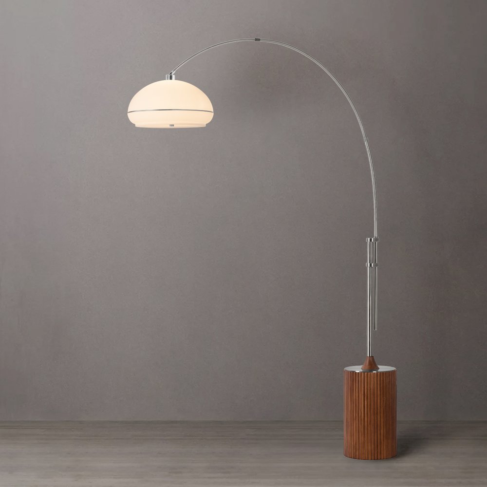 Tambo Morelli 92" Arc Lamp - Satin Nickel Steel, Wood Base, Lucite. Picture 3