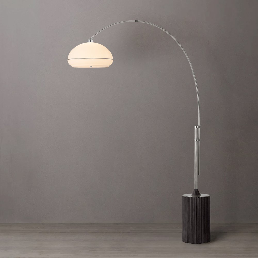 Tambo Morelli 92" Arc Lamp - Satin Nickel Steel, Wood Base, Oval Satin Nickel. Picture 3
