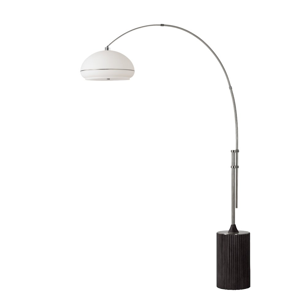 Tambo Morelli 92" Arc Lamp - Satin Nickel Steel, Wood Base, Oval Satin Nickel. Picture 1