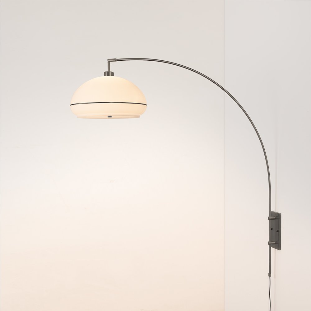 Morelli Wall Mounted Arc Lamp - Weathered Brass Steel, White Linen. Picture 2