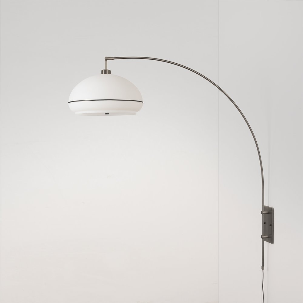 Morelli Wall Mounted Arc Lamp - Weathered Brass Steel, White Linen. Picture 4