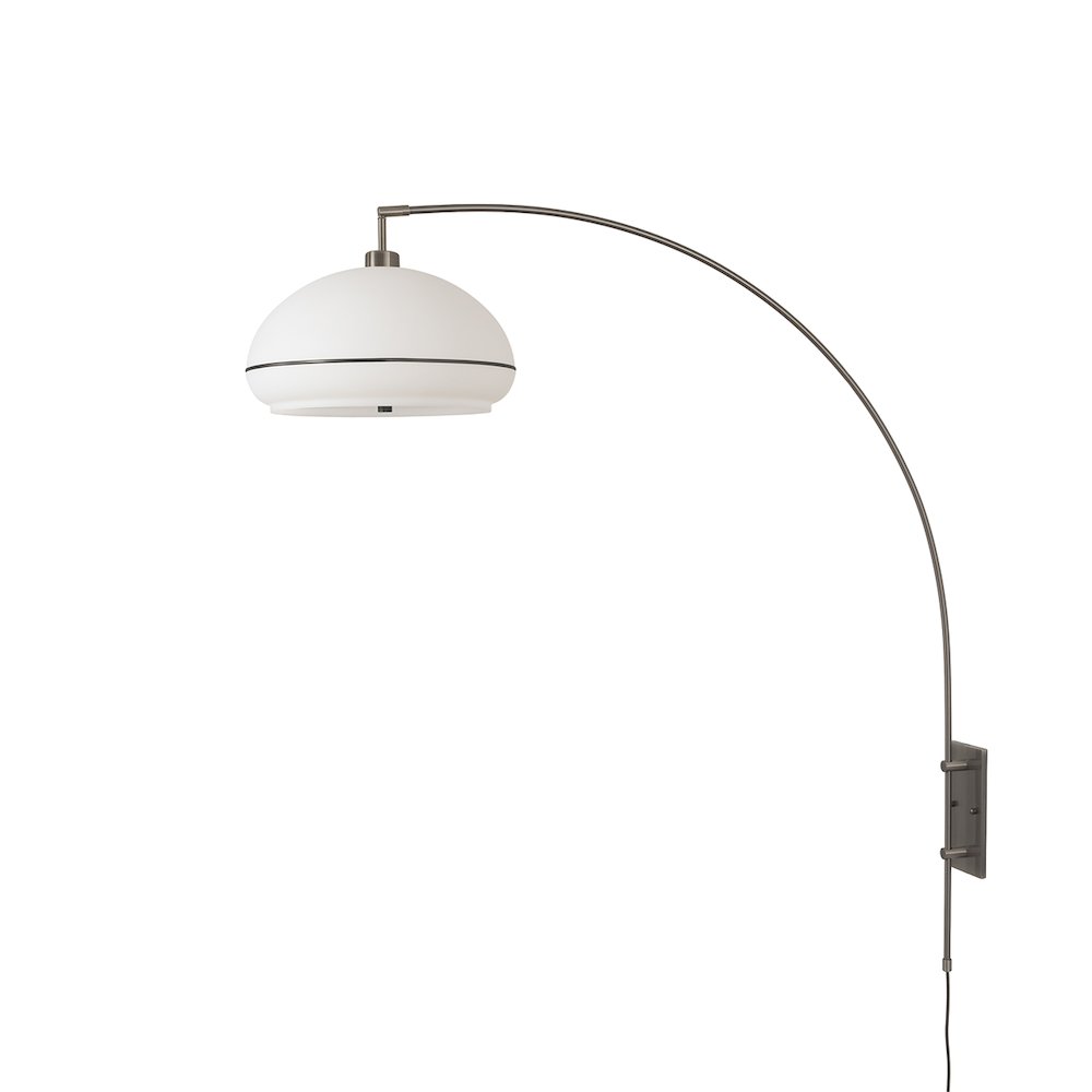 Morelli Wall Mounted Arc Lamp - Weathered Brass Steel, White Linen. Picture 1
