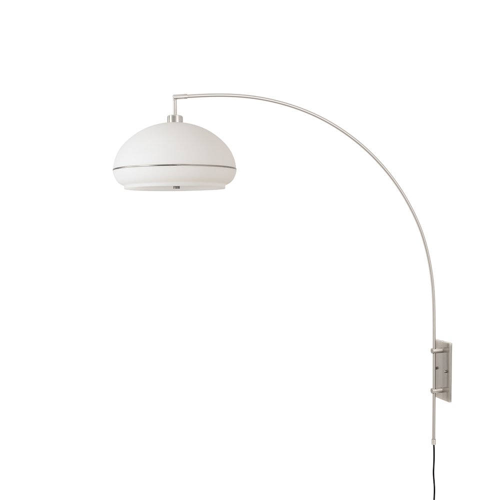 Morelli Wall Mounted Arc Lamp - Weathered Brass Steel, Satin Nickel Base, Drum. Picture 1