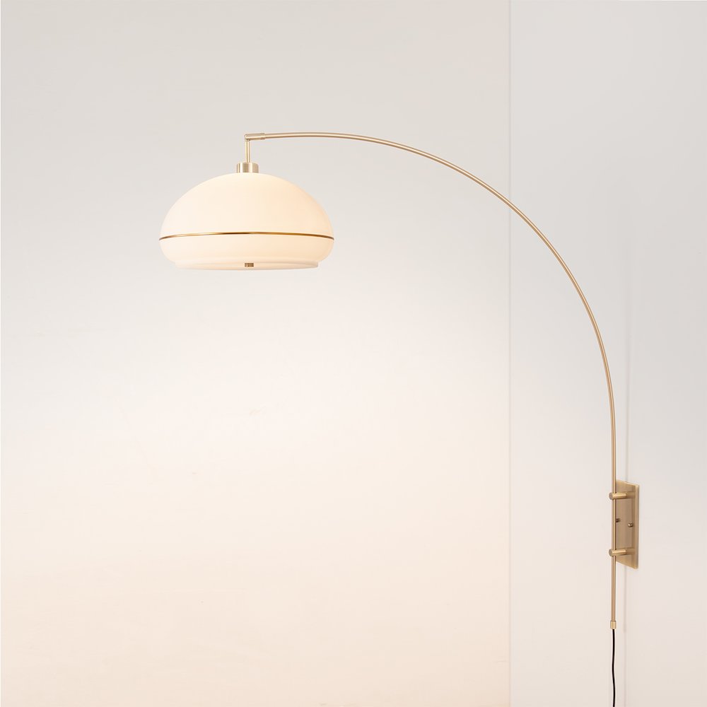Morelli Wall Mounted Arc Lamp - Weathered Brass, Brass Steel Base, White Lucite. Picture 2