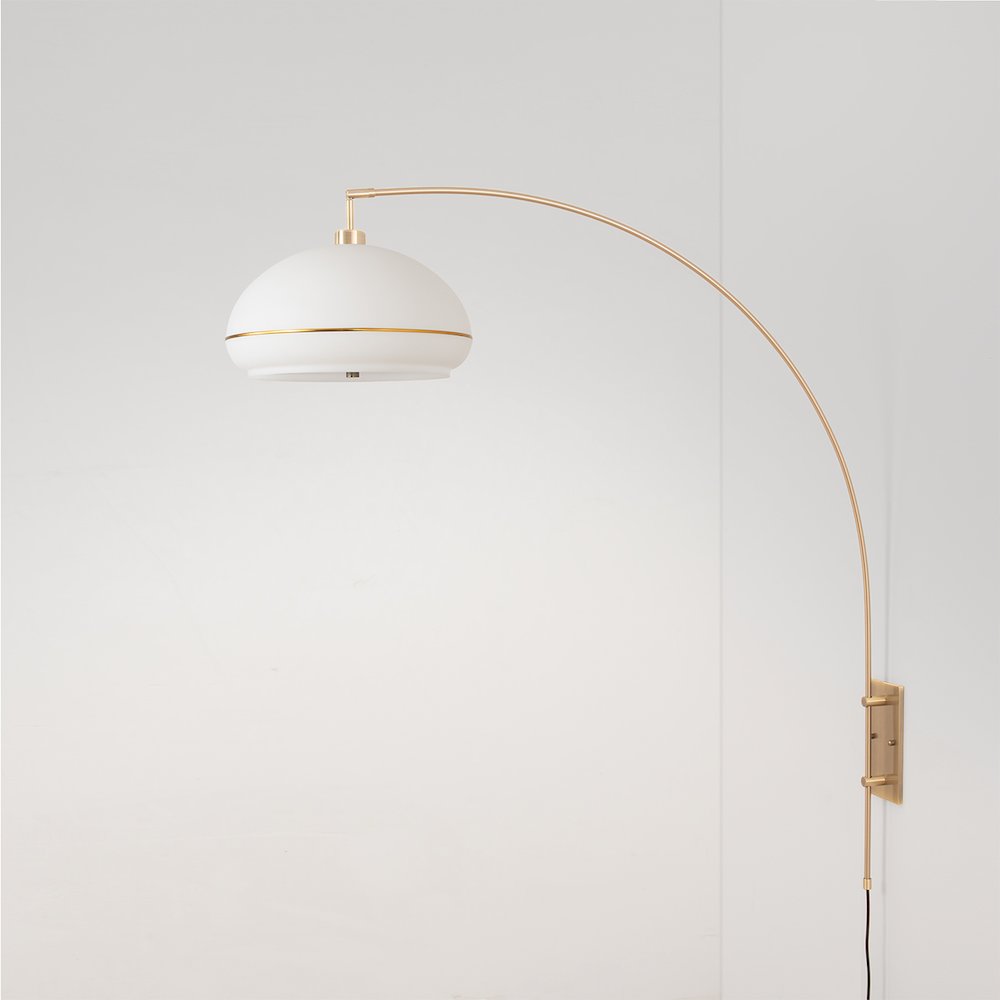 Morelli Wall Mounted Arc Lamp - Weathered Brass, Brass Steel Base, White Lucite. Picture 4