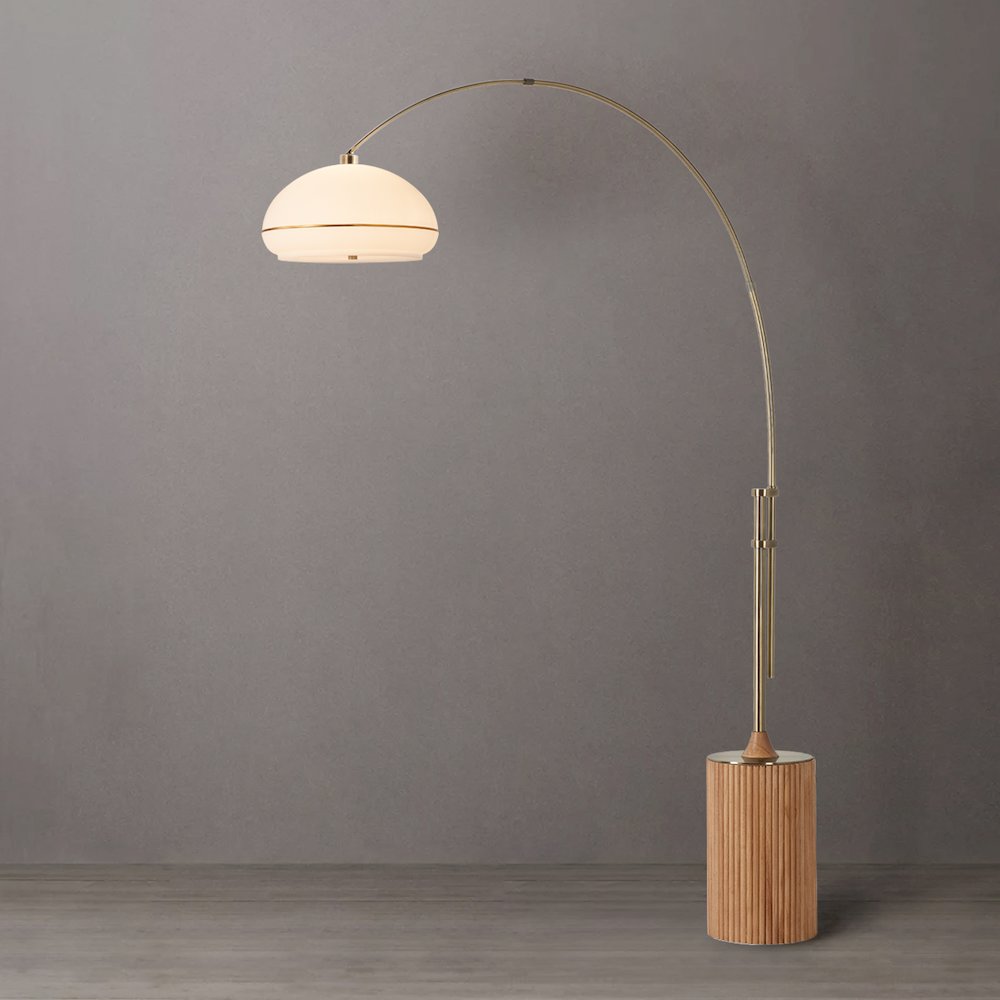 Tambo Morelli 92" Arc Lamp - Weathered Brass, Natural Ash Base, Oval Lucite. Picture 3
