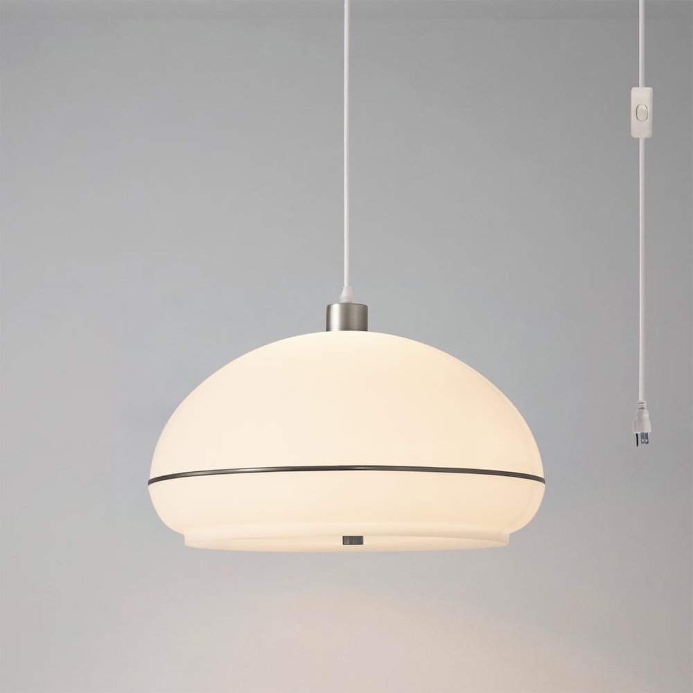 Morelli Swag - Black Nickel Steel, Satin Nickel Base, Oval White Lucite Shade. Picture 2