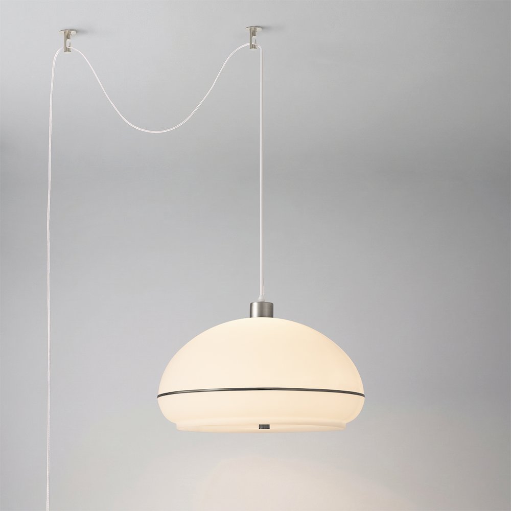 Morelli Swag - Black Nickel Steel, Satin Nickel Base, Oval White Lucite Shade. Picture 3
