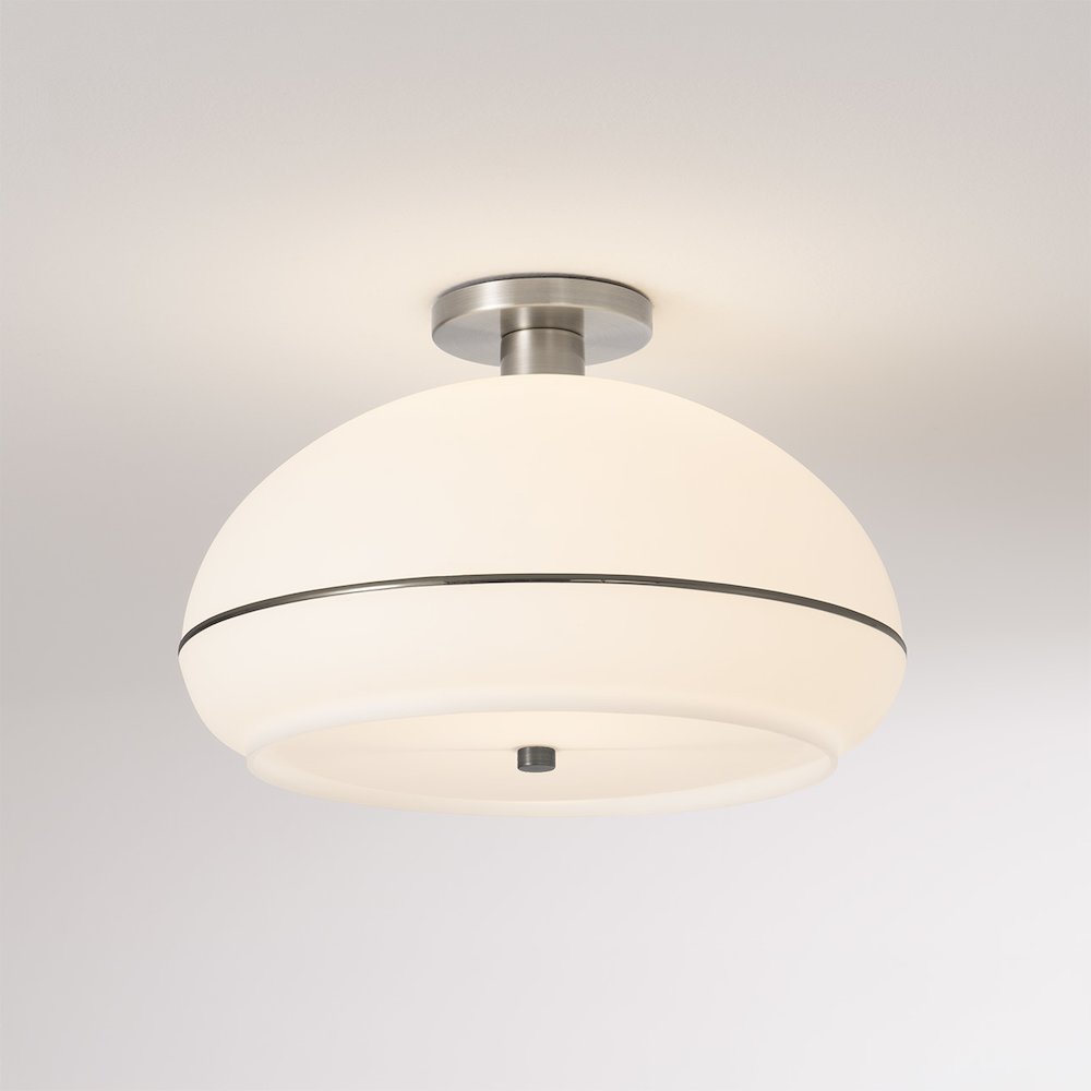 Morelli Flush Mount - Satin Nickel Steel, Black Nickel Oval Lucite Shade. Picture 2