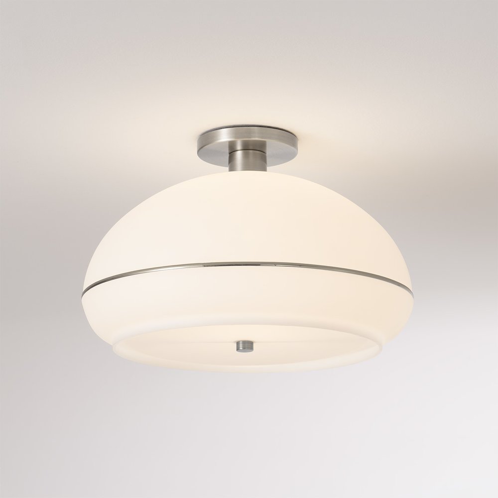 Morelli Flush Mount - Satin Nickel Steel, Satin Nickel Steel Base, Oval Lucite. Picture 2