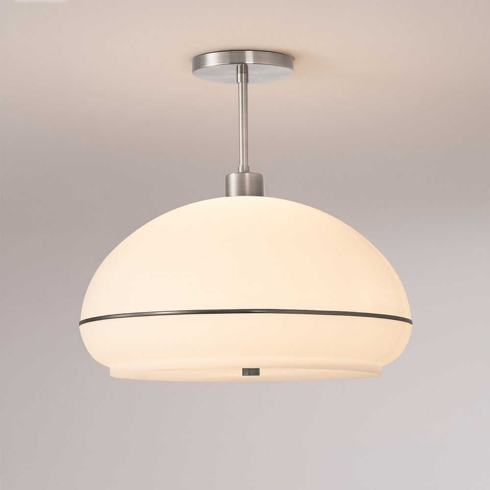 Morelli Semi Flush Mount - Satin Nickel Steel, Satin Nickel Steel Base, Oval. Picture 3