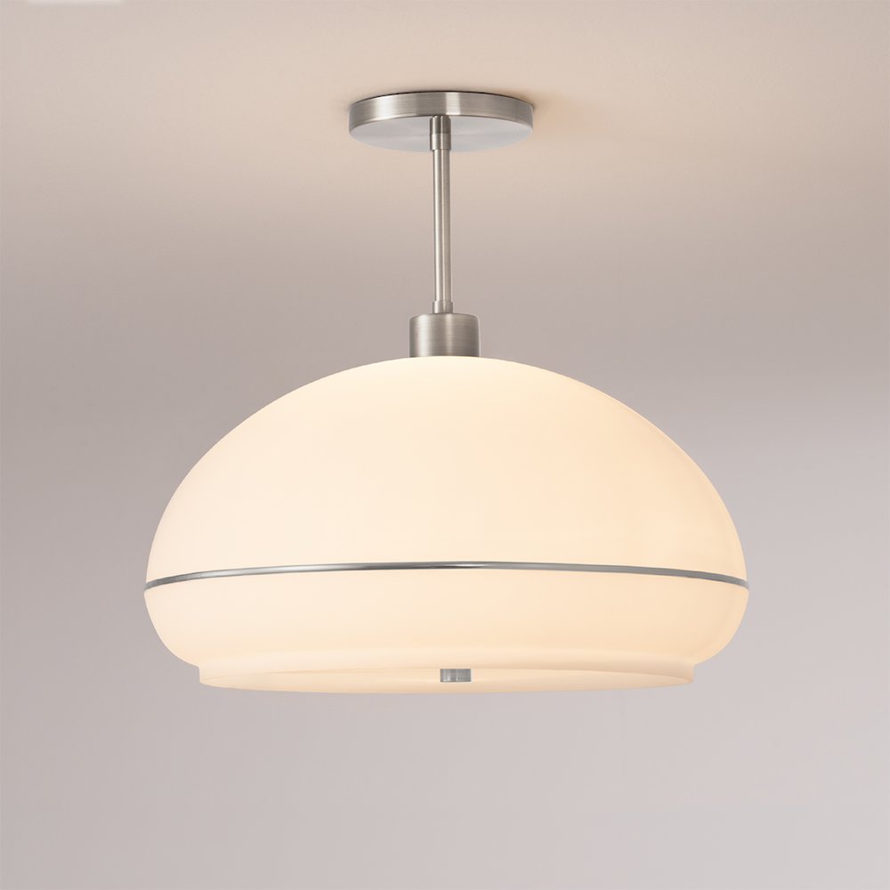 Morelli Semi Flush Mount - Satin Nickel Steel, Oval White Lucite Shade. Picture 2