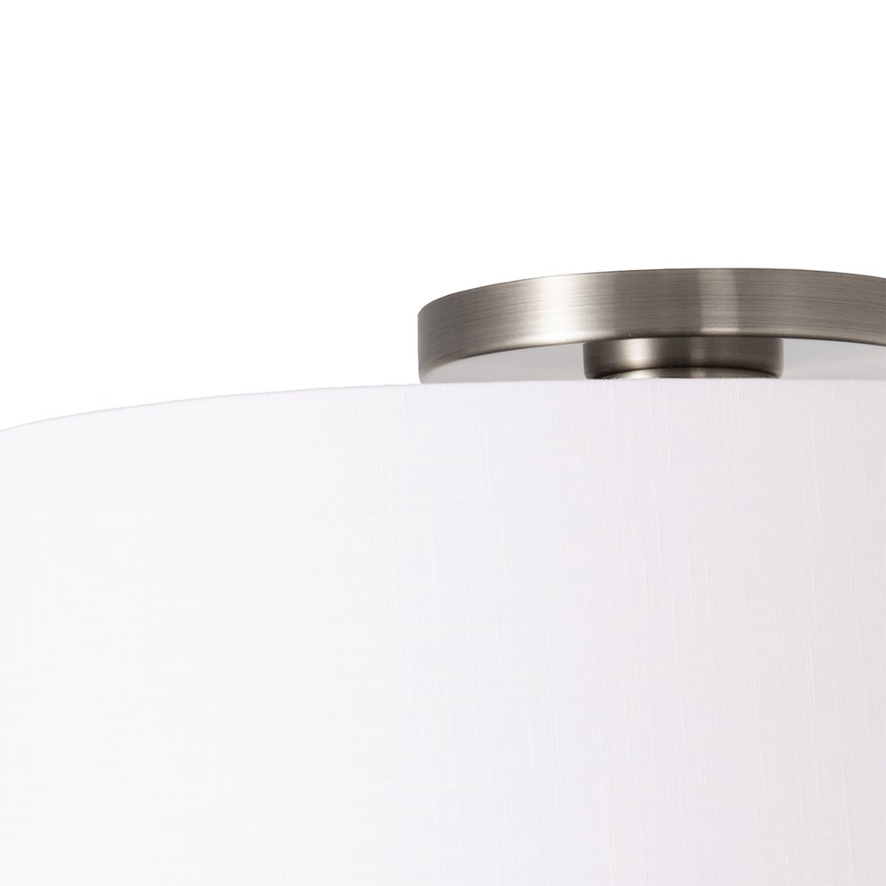 Stretch Flush Mount - Satin Nickel Steel, Steel Base, White Linen Drum Shade. Picture 3