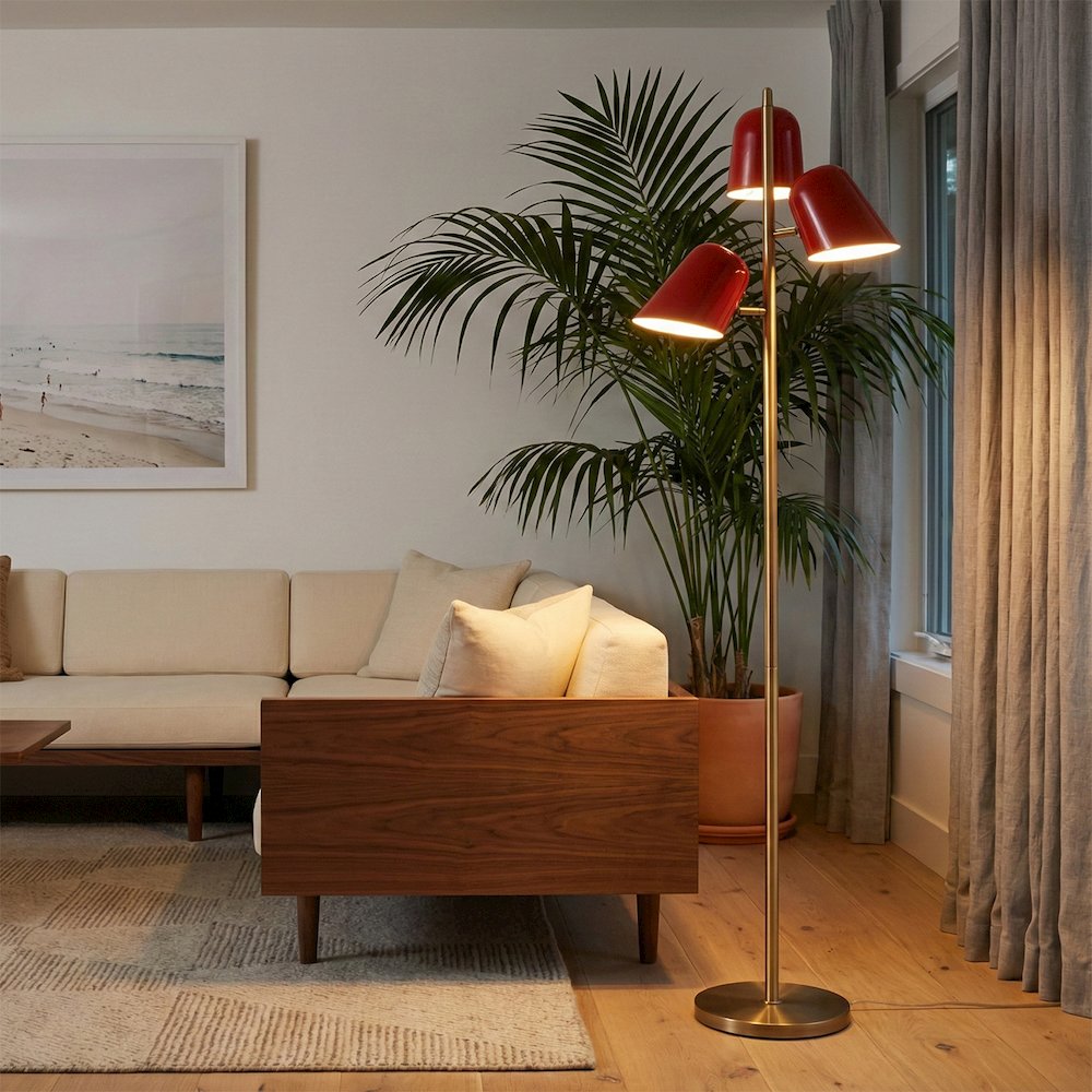 Culver Tree Lamp, Weathered Brass, Crimson Red shades. Picture 5