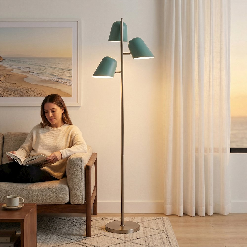 Culver Tree Lamp, Satin Nickel, Pool Blue shades. Picture 4