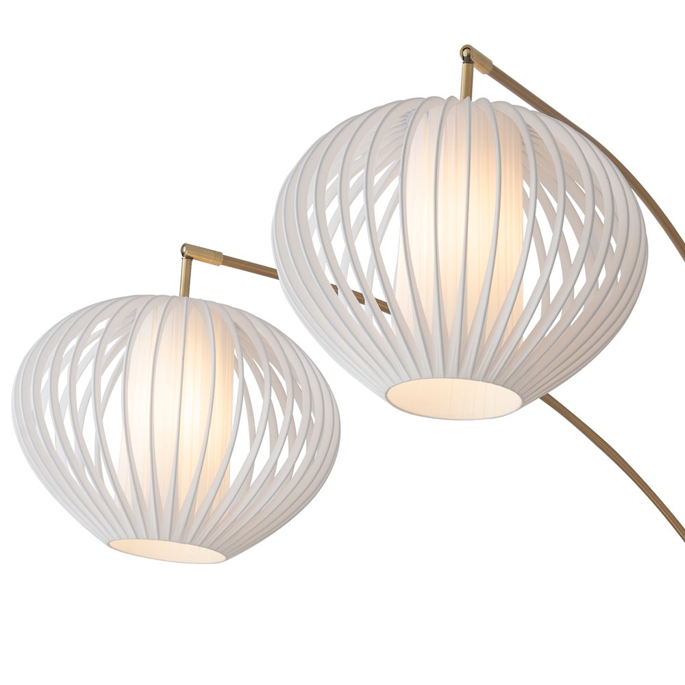 Bloom 3-Light Arc Floor Lamp - Weathered Brass, White Marble Base, White Satin. Picture 4