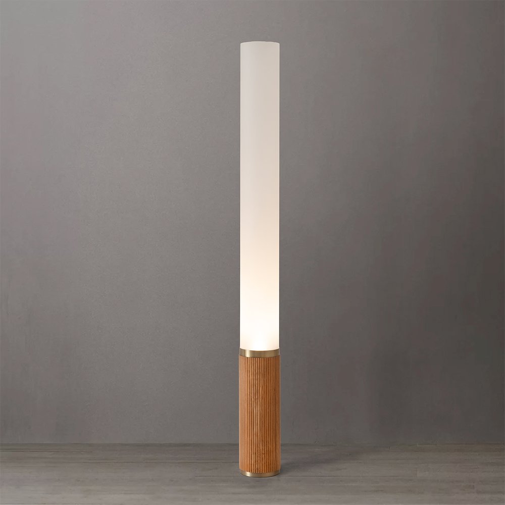 Tambo Cylindro, 60" Accent Floor Lamp, Natural Ash, Weathered Brass. Picture 2