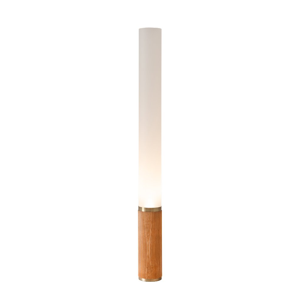 Tambo Cylindro, 60" Accent Floor Lamp, Natural Ash, Weathered Brass. Picture 1