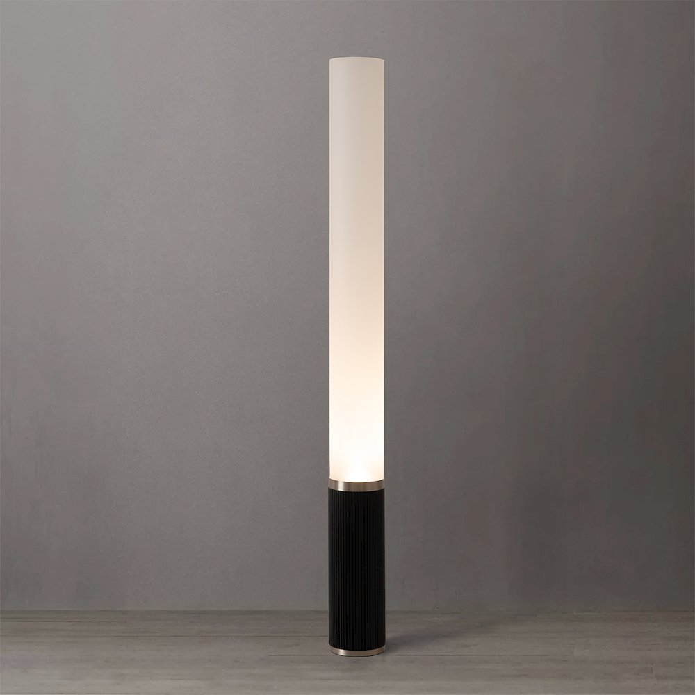 Tambo Cylindro 60" Accent Floor Lamp - Black Oak, Satin Nickel, Frosted Acrylic. Picture 2