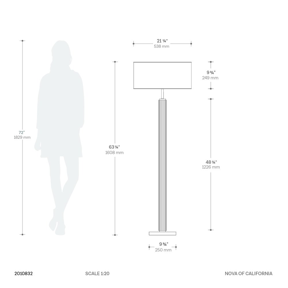 Tambo Floor Lamp - Dark Walnut Wood Finish, Weathered Brass, White linen Shade. Picture 10