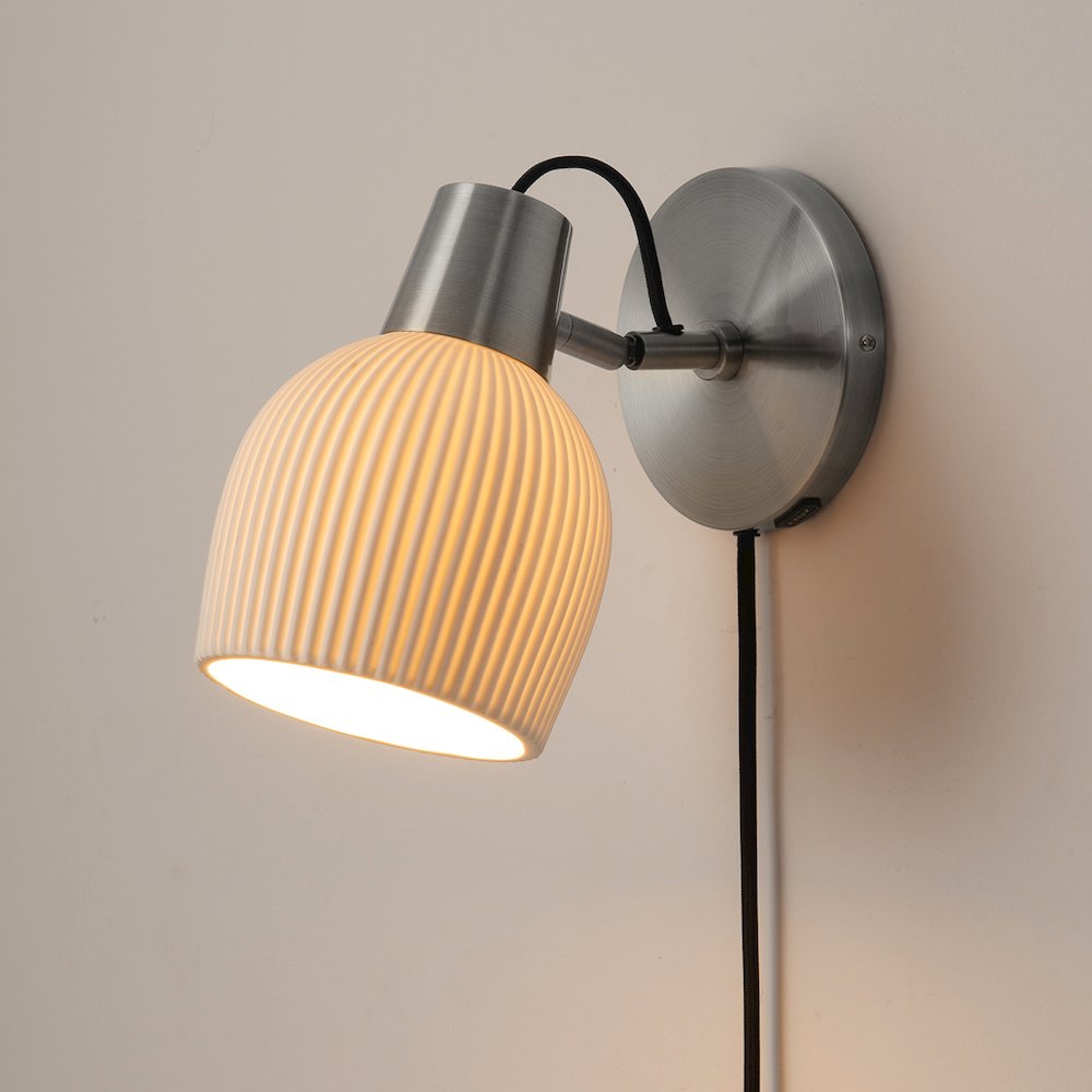 Petaluma Bone Porcelain Wall Sconce - Satin Nickel, Plug-in, Dimmer. Picture 3