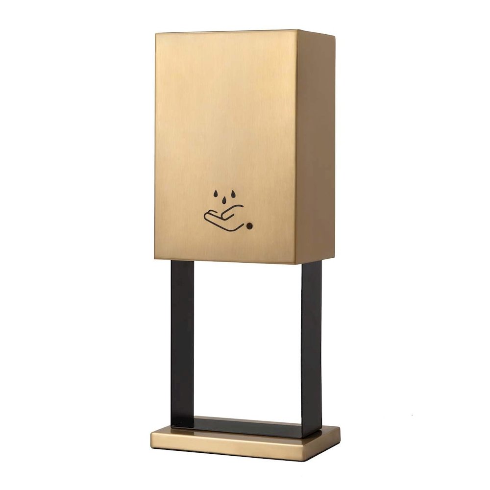 Luxe Tabletop Touchless Hand Sanitizer Dispenser - 21", Brushed Brass, Powermist. Picture 1