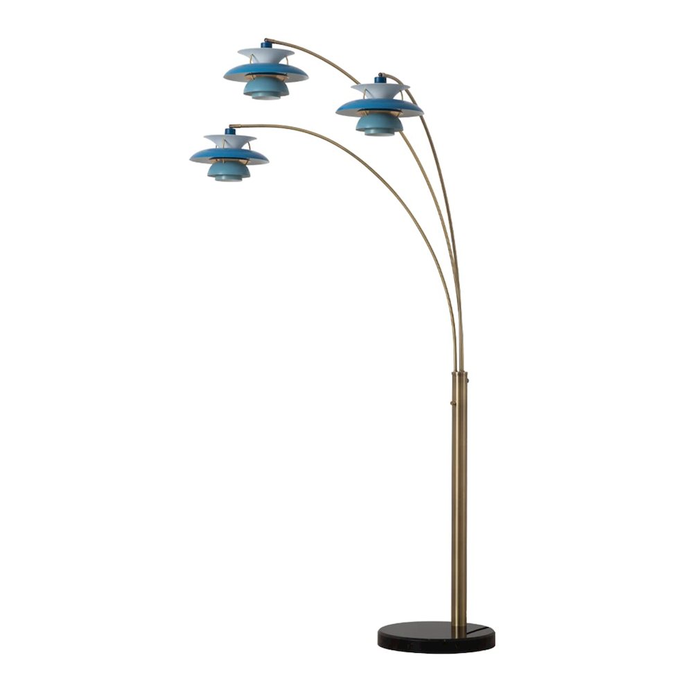 Palm Springs 3 Light Arc Floor Lamp - Weathered brass/Blue. Picture 4