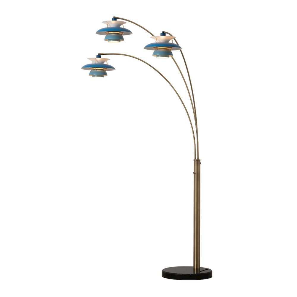 Palm Springs 3 Light Arc Floor Lamp - Weathered brass/Blue. Picture 1