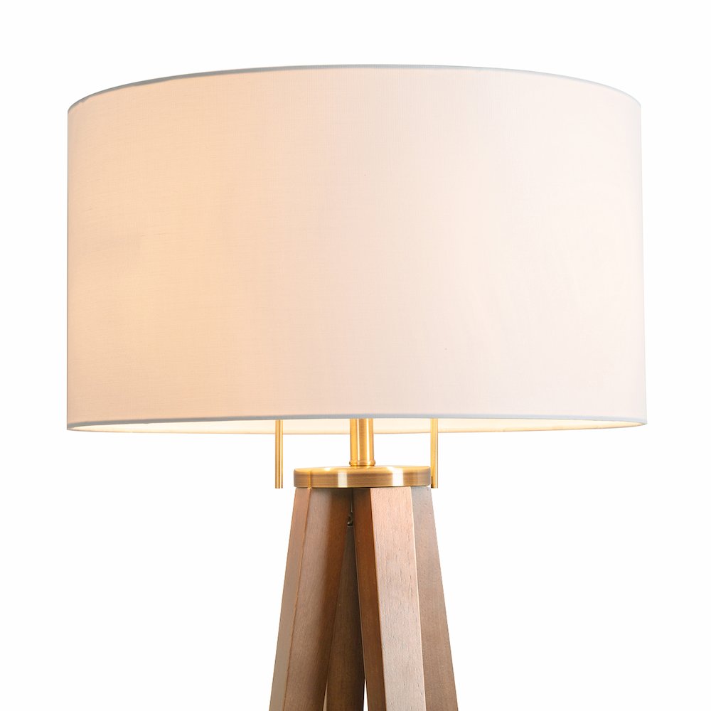 Quattro Floor Lamp  Natural Ash Wood Finish & Weathered Brass, White Linen Shade. Picture 3