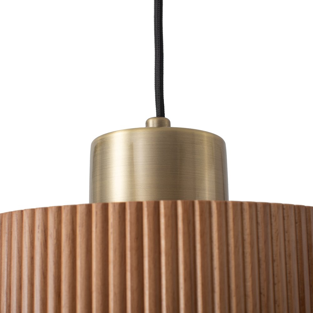 Tambo Pendant Light - Natural Ash Wood Finish, Weathered Brass, 10" Diameter. Picture 1