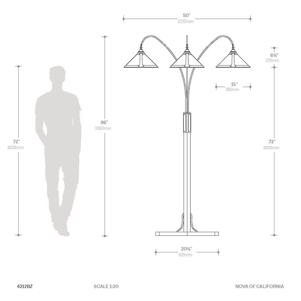 Natural Mica 3 Light Arc Floor Lamp - 86", Espresso Wood. Picture 9